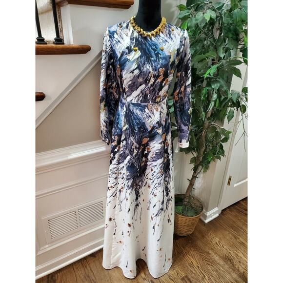 Ann Ahhariri Women Multicolor Polyester Round Neck Long Sleeve Maxi Dress Size 8 - Picture 1 of 11